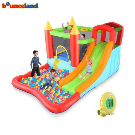 Inflatable Bounce House with Blower – Ages 3-12, Outdoor/Indoor Water Park with Slide, Climbing Wall, Ball Pit, Jumping Area